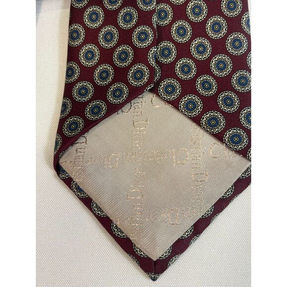 Christian Dior Maroon Gray Blue Geometric Circle 100 Silk Tie Italy Made in USA - Picture 6 of 6